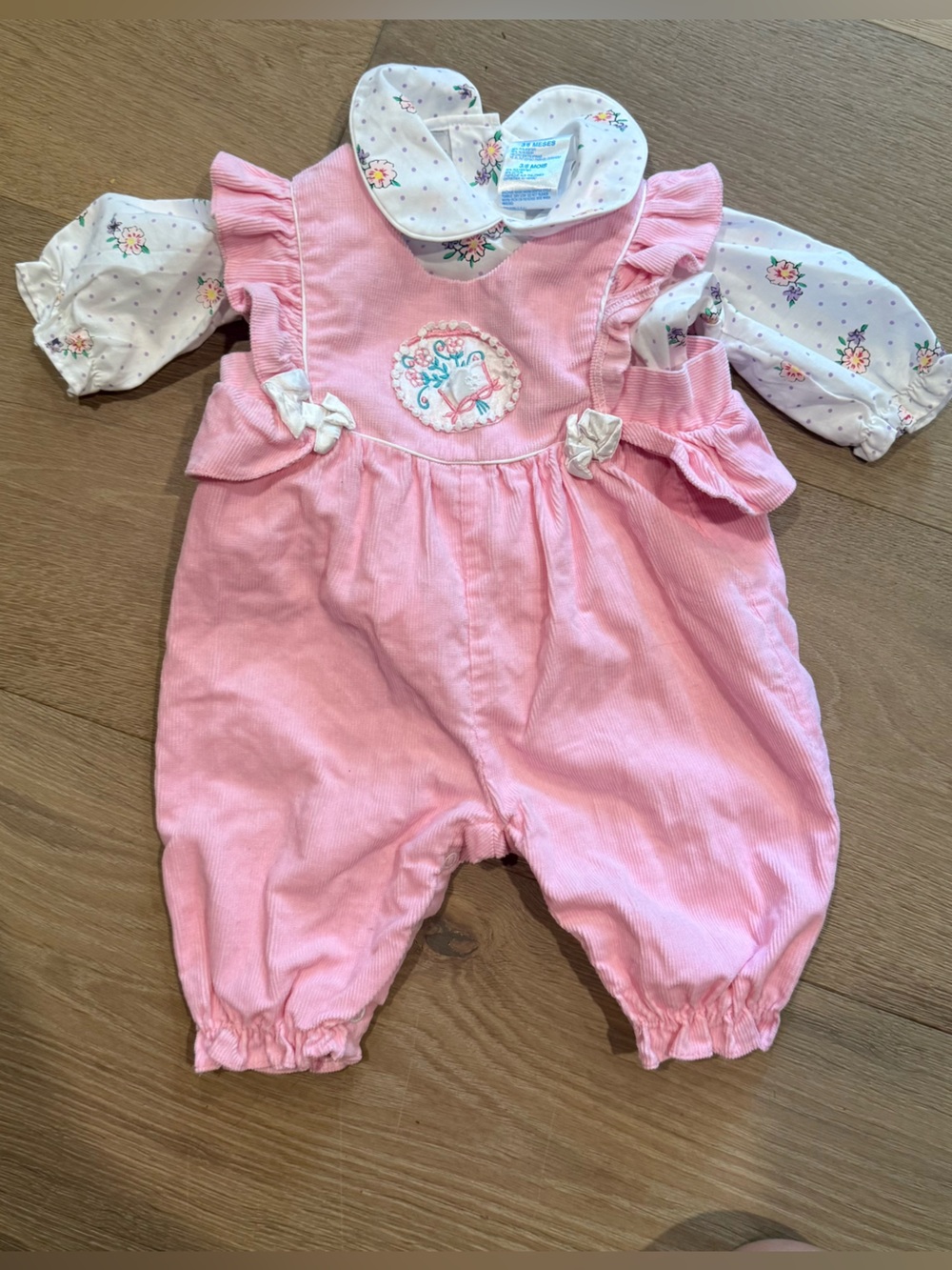 Vintage Baby Romper Overall Girls Pink Floral Romper Ruffle 3 Months